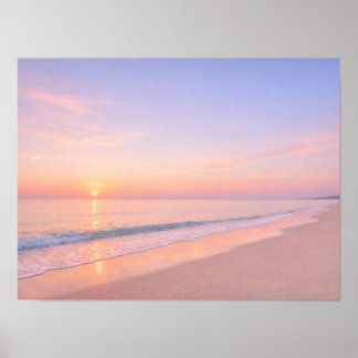 Affiche Lever du soleil rose pastel de rêve sur la plage c