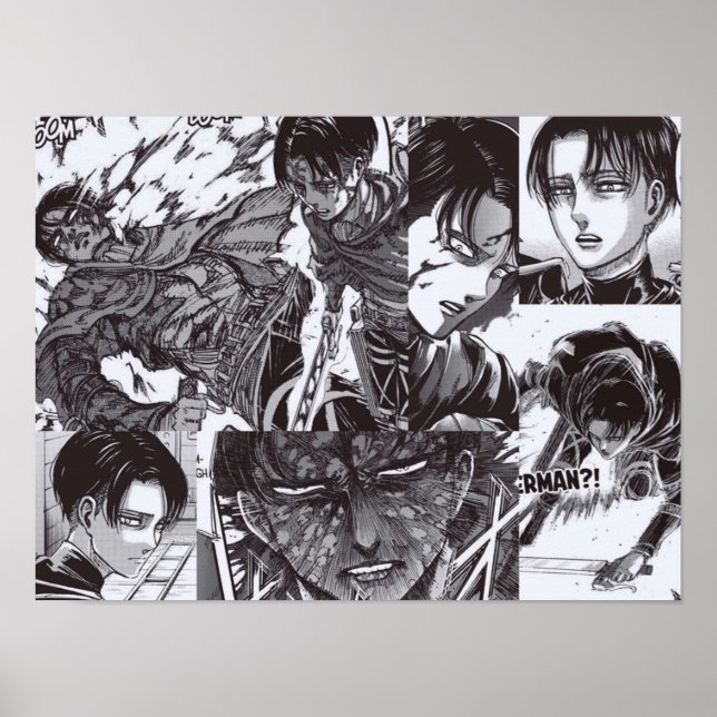 Affiche Levi Ackerman Attaque contre le paysage de Titan (Devant)