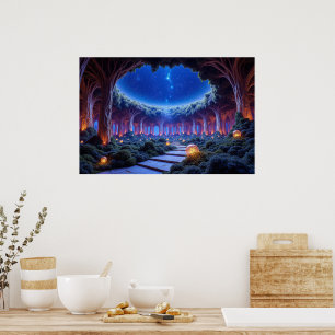 Affiche Lévitation mystique d'arbres dans un jardin surréa