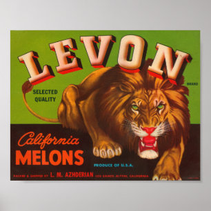 Affiche Levon Calfironia Melons Vintage Crate Étiquette - 