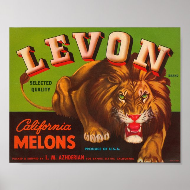 Affiche Levon Calfironia Melons Vintage Crate Étiquette -  (Devant)