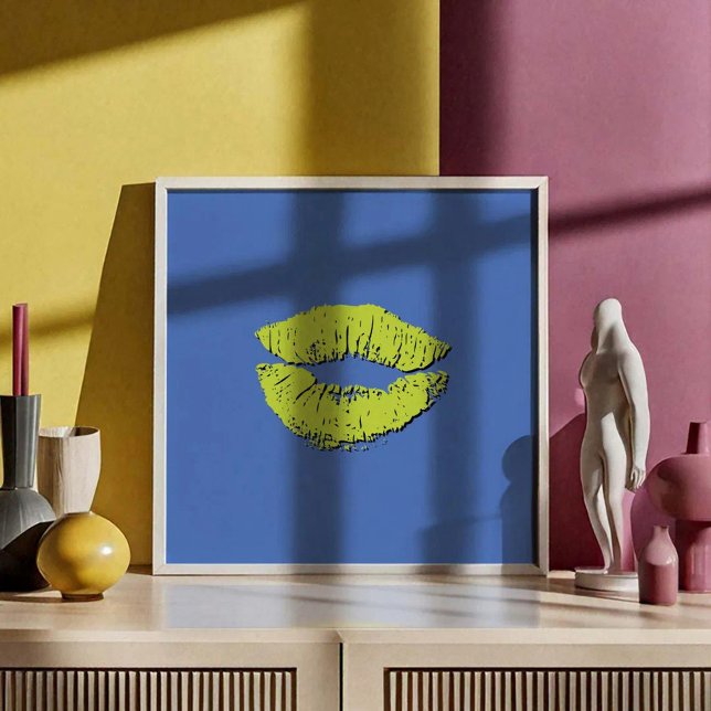 Affiche Lèvres qui s'embrassent en bleu et vert (Créateur téléchargé)