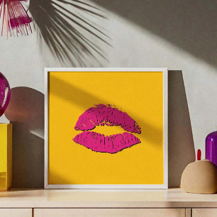 Affiche Lèvres qui s'embrassent jaune et rose vif