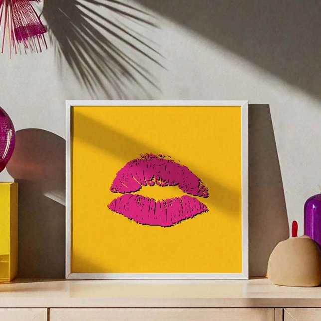 Affiche Lèvres qui s'embrassent jaune et rose vif (Créateur téléchargé)
