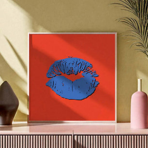 Affiche Lèvres qui s'embrassent Orange et Bleu