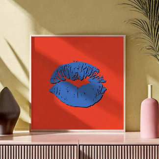 Affiche Lèvres qui s'embrassent Orange et Bleu