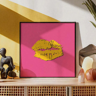 Affiche Lèvres qui s'embrassent rose et jaune