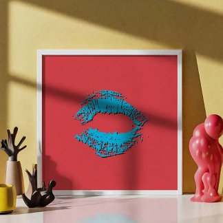 Affiche Lèvres qui s'embrassent rouges et bleues