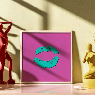 Affiche Lèvres qui s'embrassent Violet et Turquoise