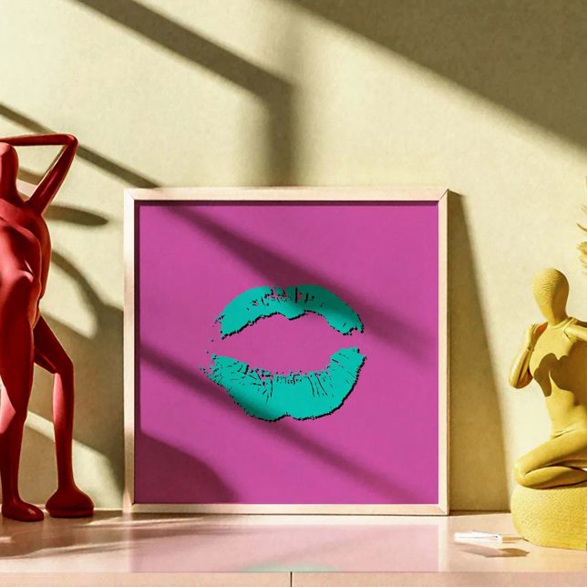 Affiche Lèvres qui s'embrassent Violet et Turquoise (Créateur téléchargé)