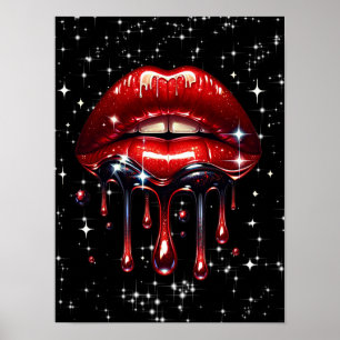 Affiche Lèvres Rouges Ruisselantes de Paillettes Glamour É