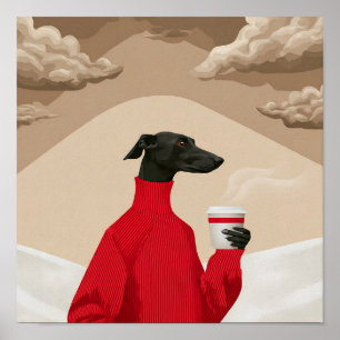 Affiche Lévrier gris noir amusant en pull rouge - Art du c