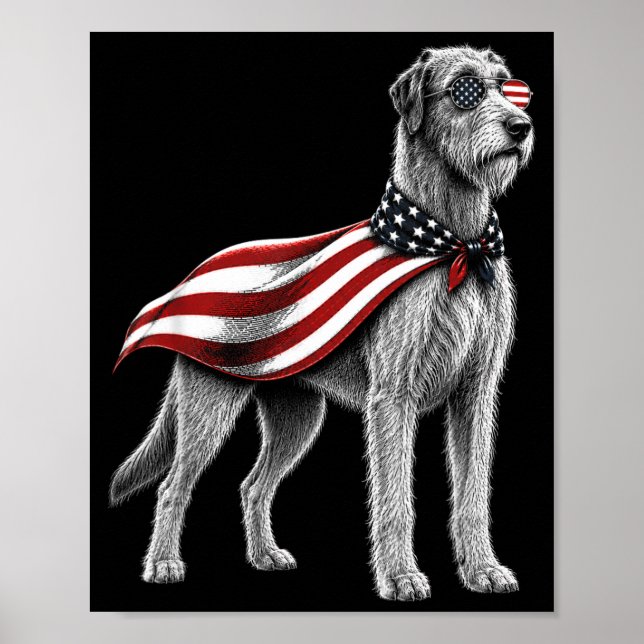 Affiche Lévrier Irlandais 4 juillet drapeau américain Chie (Devant)