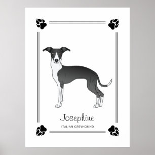 Affiche Lévrier Italien Noir Et Blanc Avec Des Pattes Et D
