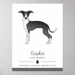 Affiche Lévrier Italien Noir Et Blanc Avec Texte Personnal