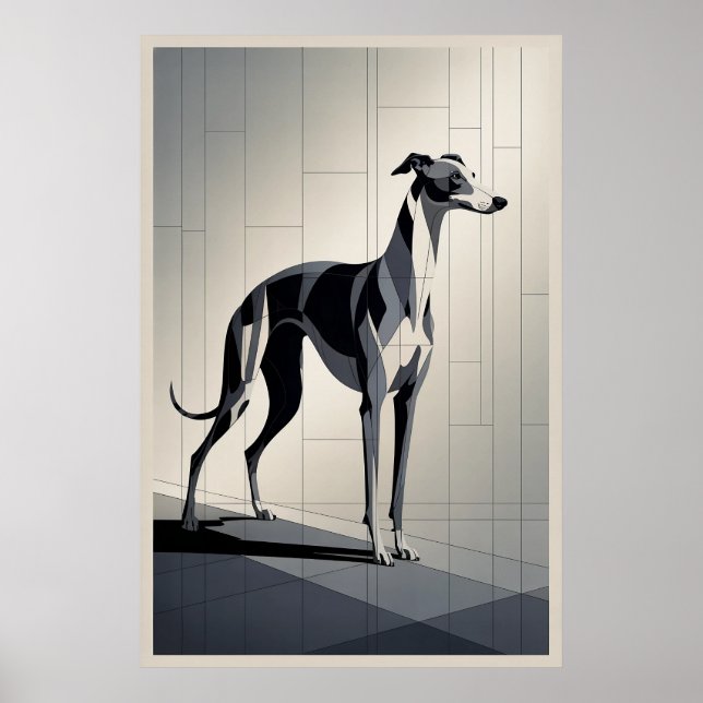 Affiche Lévrier Patchwork - Chien Géométrique Élégant (Devant)
