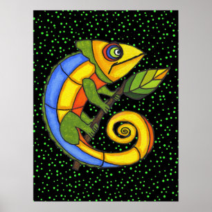 Affiche Lézard coloré sur une branche Peinture originale
