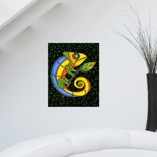 Affiche Lézard coloré sur une branche Peinture originale