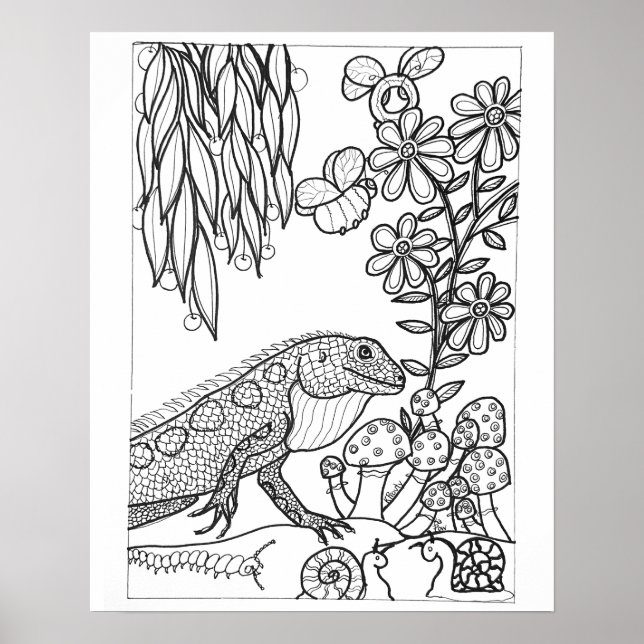 Affiche Lézard de 16"x 20" avec coloriage de fleurs (Devant)