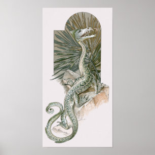 Affiche Lézard Dragon Mythique sur des Roches, Mythologie 
