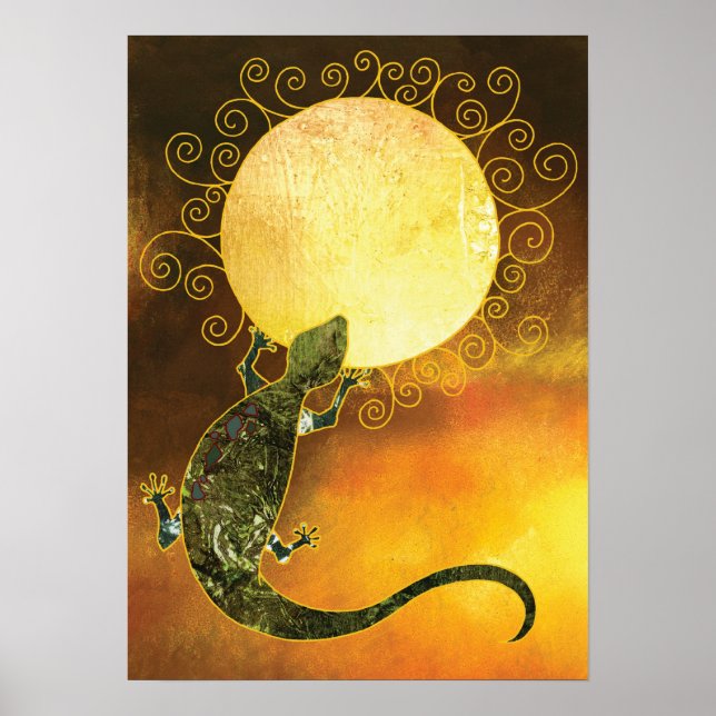 Affiche Lézard tenant le soleil (Devant)