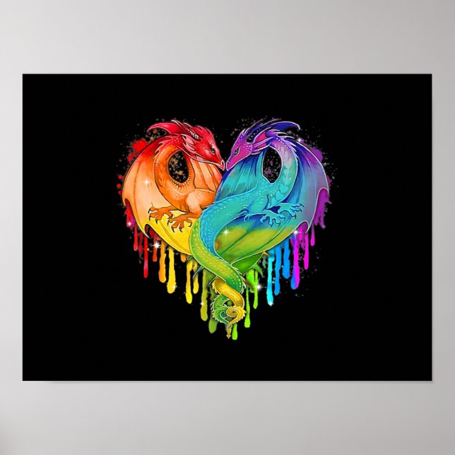 Affiche LGBT Dragon Heart Rainbow Heart Dragon LGBT Pride (Devant)