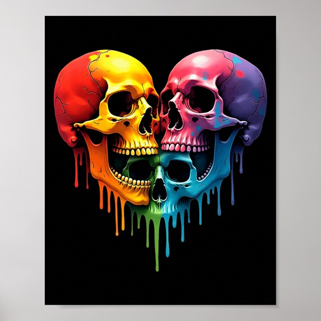 Affiche Lgbt Pride Halloween Horror Skeleton Skull Rainbow (Devant)