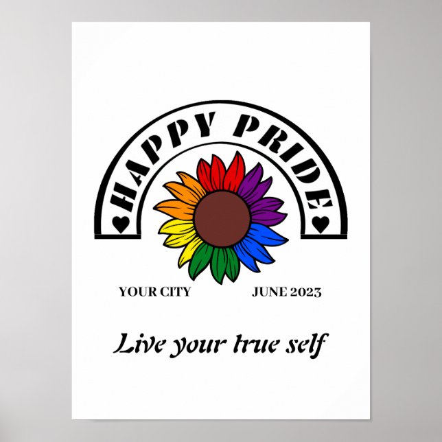 Affiche LGBTQ Happy Pride : Tournesol aux couleurs arc-en- (Devant)