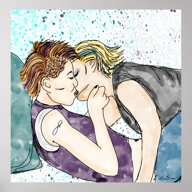Affiche LGBTQIA+ Femmes Kisser Aquarelle Art (Devant)