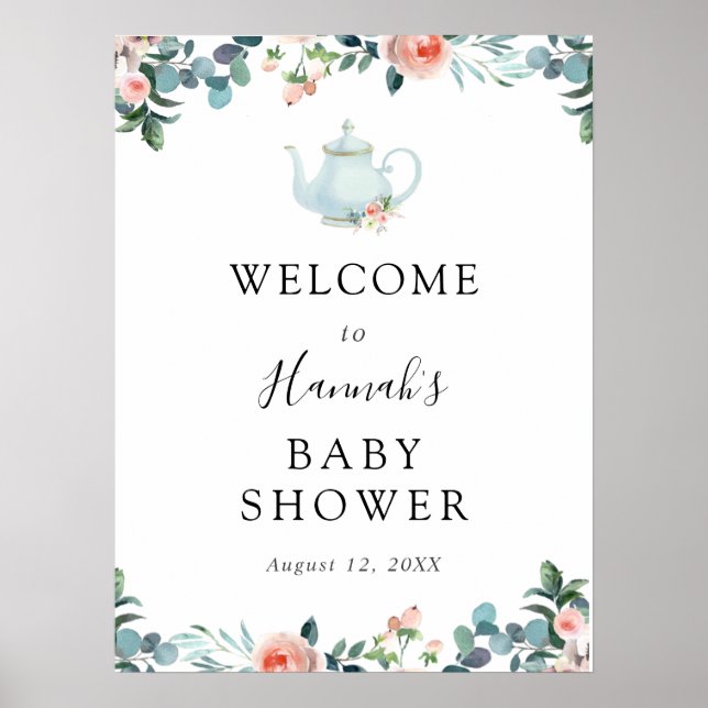 Affiche L'heure de l'accueil pour le Baby shower de thé (Devant)
