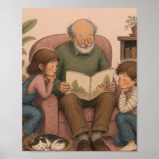 Affiche L'heure du conte d'un grand-père – Enfants vintage