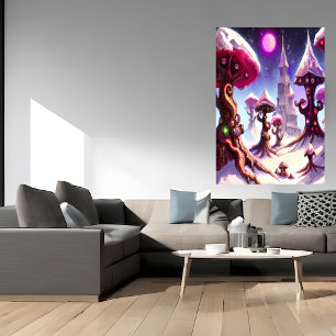Affiche L'hiver dans la forêt de champignons   AI Art Post