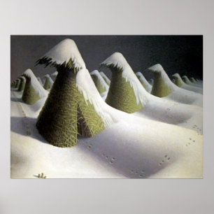 Affiche L'hiver silencieux de Grant Wood, champs intempore