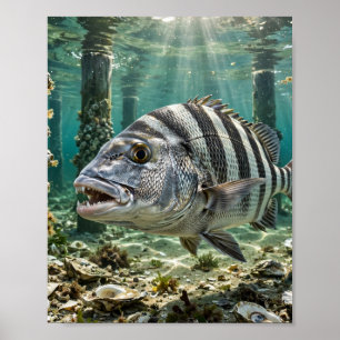 Affiche L'homme de Floride Sheepshead Pieux de Quai Pêche