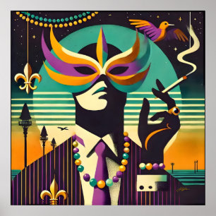 Affiche L'Homme Fumeur Rétro Milieu de Siècle Mardi Gras 6
