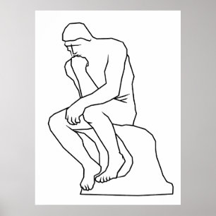 Affiche L'homme pensif statue art linéaire, Inspiré de Rod