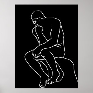 Affiche L'homme pensif statue art linéaire, Inspiré de Rod