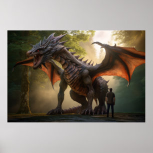 Affiche L'homme se tient devant le dragon,