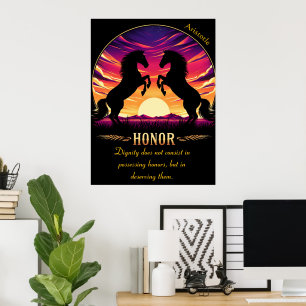 Affiche L'honneur se dresse contre le ciel embrasé du couc
