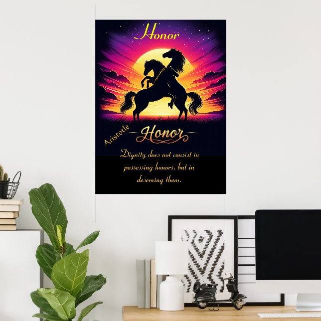 Affiche L'honneur unit trois chevaux au crépuscule (Bureau à domicile)