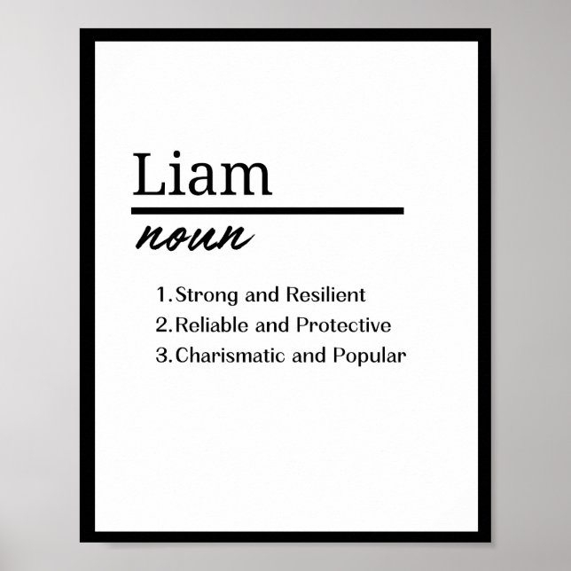 Affiche Liam, Garçon Nom Personnalisé Définition (Devant)