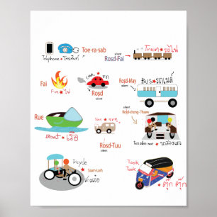 Affiche Libellé thaïlandais avec illustration