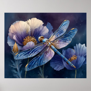 Affiche Libellule bleue aux ailes dorées