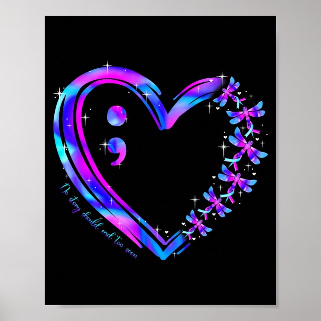 Affiche Libellule cœur violet sarcelle de sensibilisation  (Devant)
