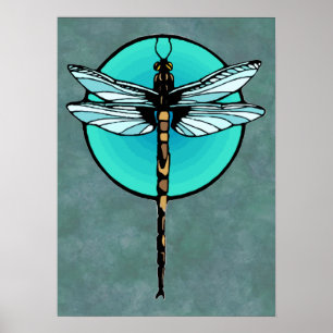Affiche Libellule en cercle de turquoise
