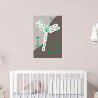 Affiche Libellule florale volante éclaboussure de couleur 