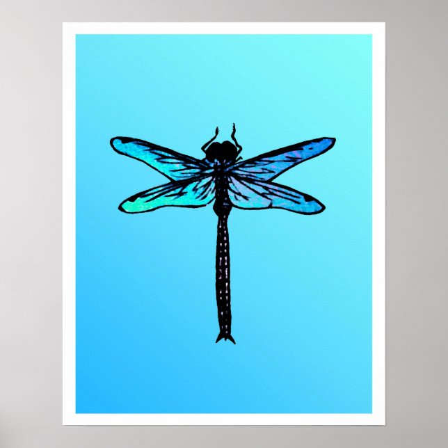 Affiche Libellule japonaise vintage, bleu turquoise (Devant)