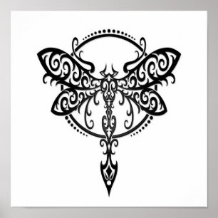 Affiche Libellule noire de tourbillonnement sur le blanc