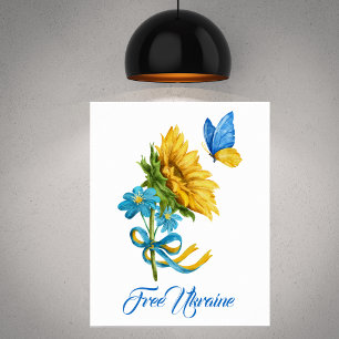 Affiche Libérez l'affiche de tournesol et papillon Ukraine
