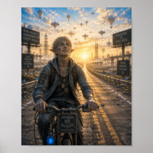 Affiche Liberté / Cycliste / Autoroute déserte